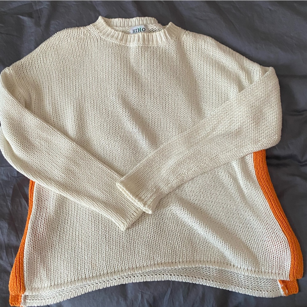 Hiho women’s Julie cotton blend long sleeve high/low cut sweater